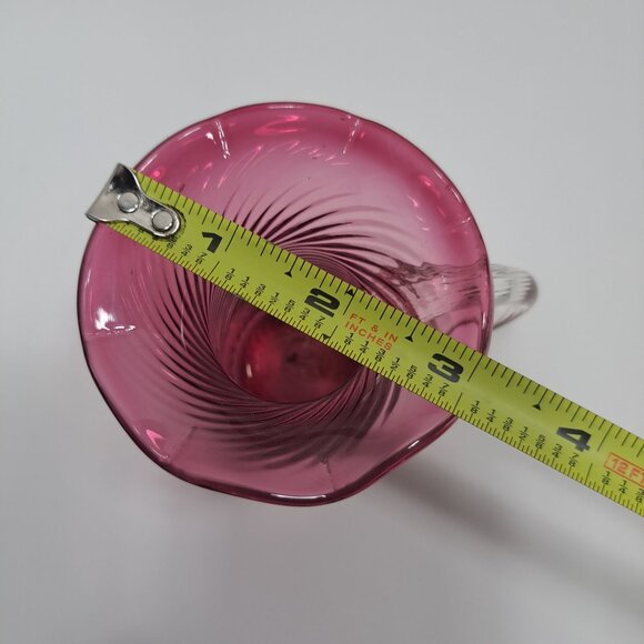 Pilgrim Cranberry Swirl Glass Small Pitcher Applied Handle Vintage - Picture 10 of 12